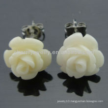 Fashion Coral Carved White Rose Flower Stud Earrings EF-013